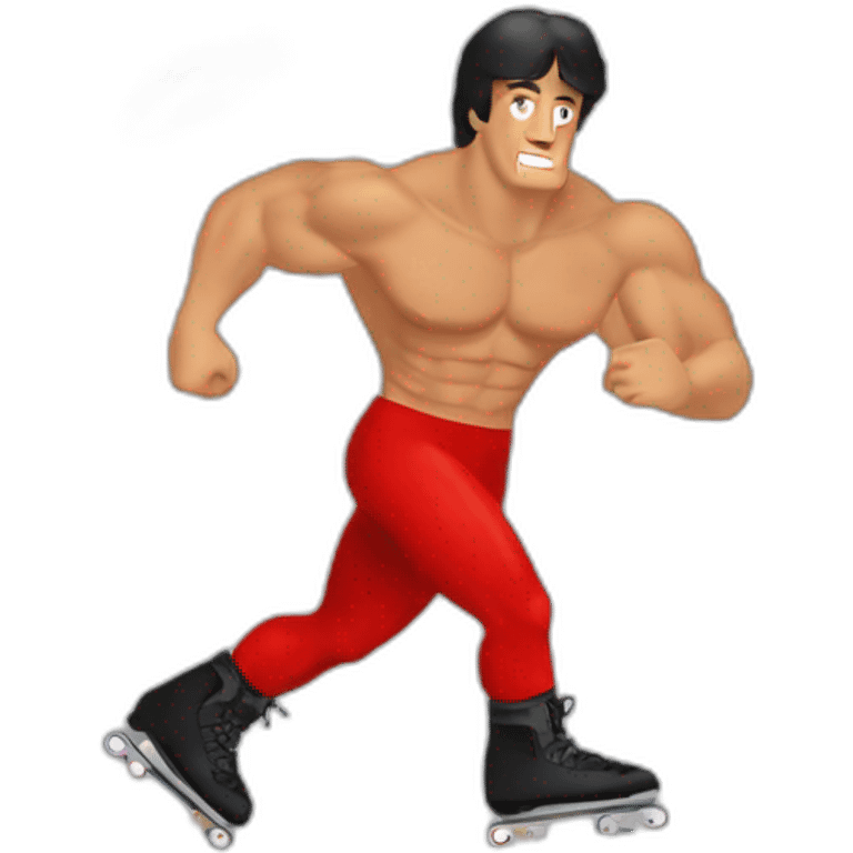 Sylvester Stallone Rambo mankini roller blades eating a baguette emoji