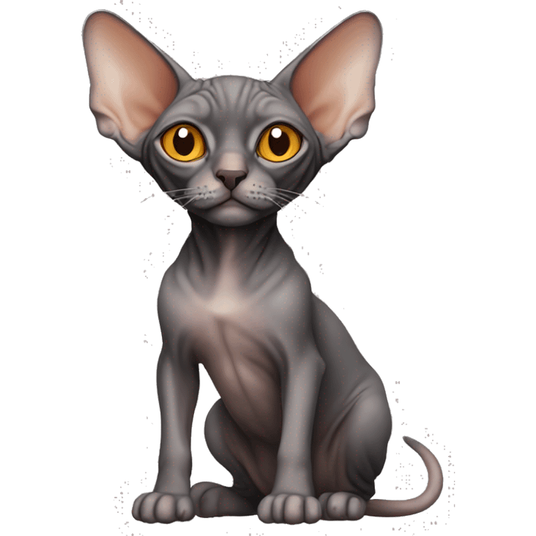 Sphynx cat , dark brown and gray colour , orange nose , emoji