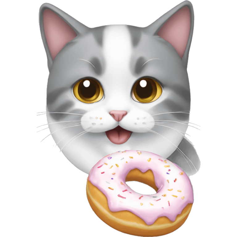 grey-white cat eats white donut emoji