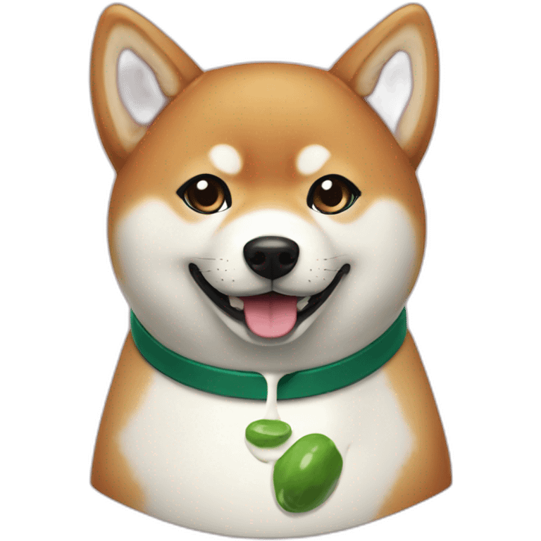 Shiba with dark green collar eating yoghurt emoji