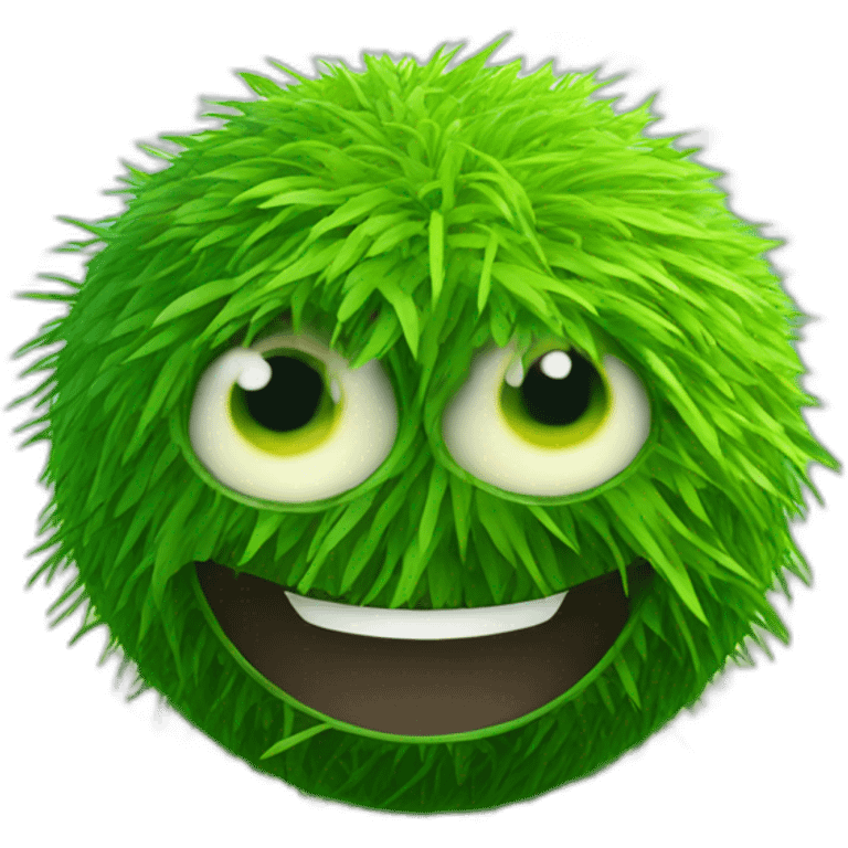 3d sphere with a cartoon grass texture with big courageous eyes emoji