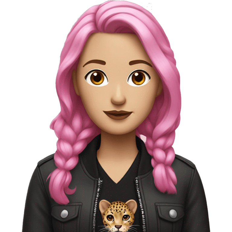 A WHITE GIRL WITH BLACK AND PINK HAIR AND A JACKET OF LEOPARD AND BLACK SHIRT  emoji