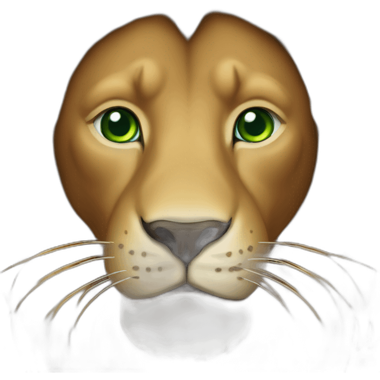 Brown male lion green eyes emoji