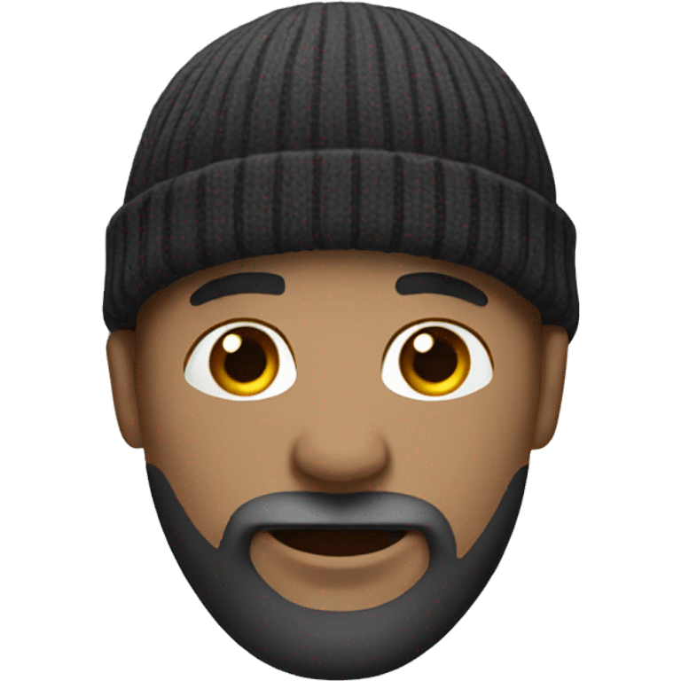 Bald man with black beard wearing winter hat emoji