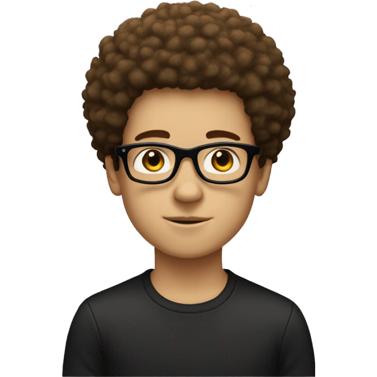 a white boy with afro hair and black glasses. make the hair a light brown emoji