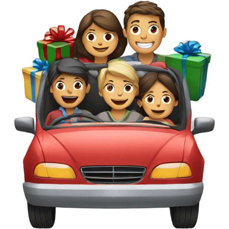 Family in car with presents emoji