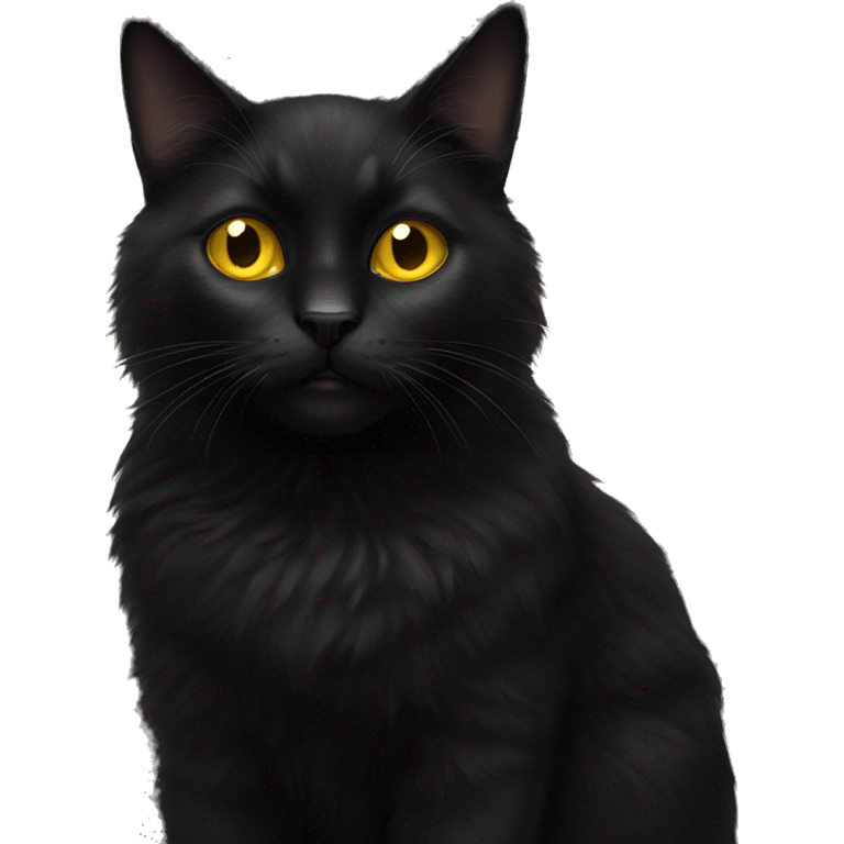 Fluffy black cat with yellow eyes  emoji