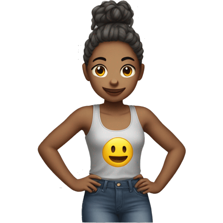 Girl in tank top by car emoji