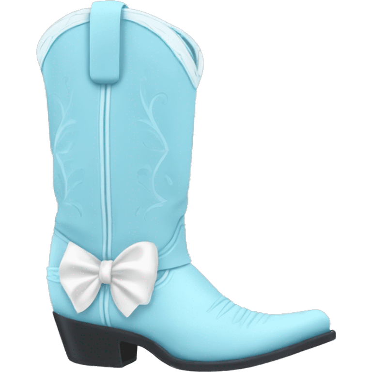 Pale Light blue cowboy boots with white bow emoji