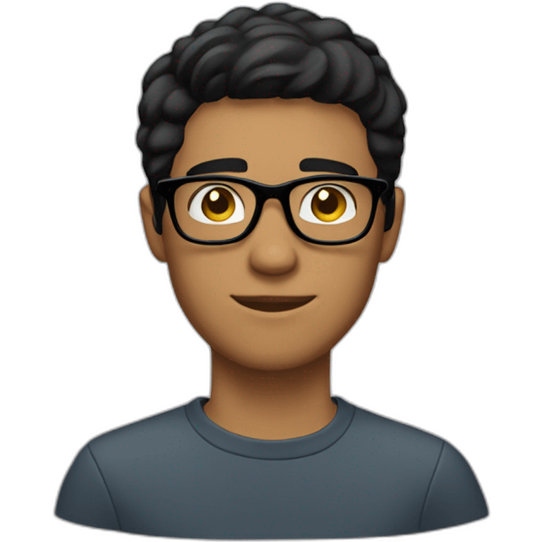 A guy with short black hair, black glasses, black eyes, filming himself emoji