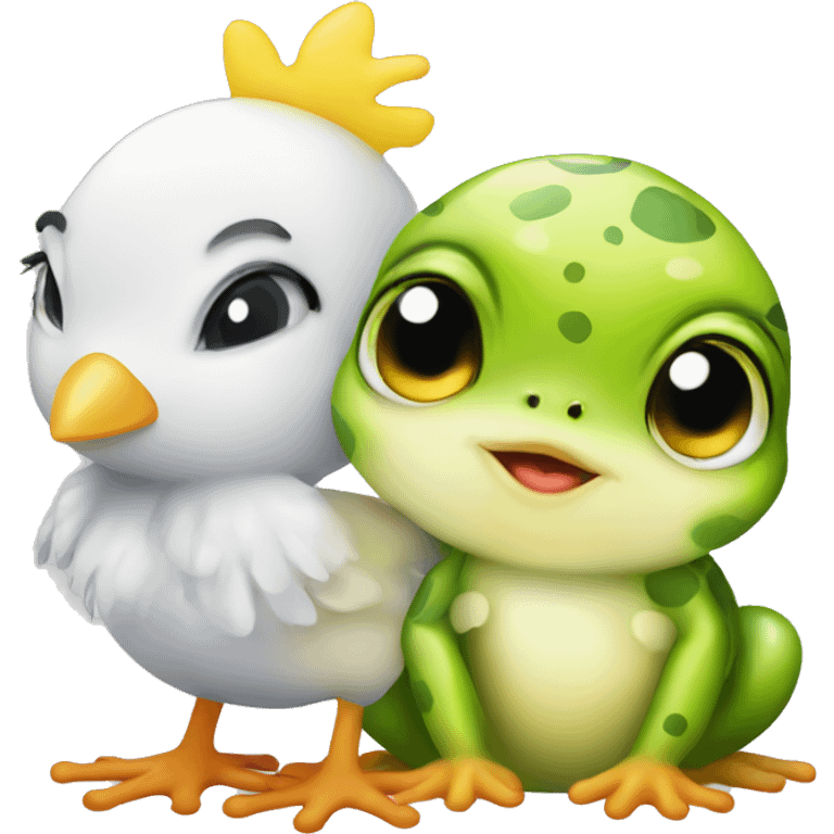 cute baby chick AND cute frog emoji