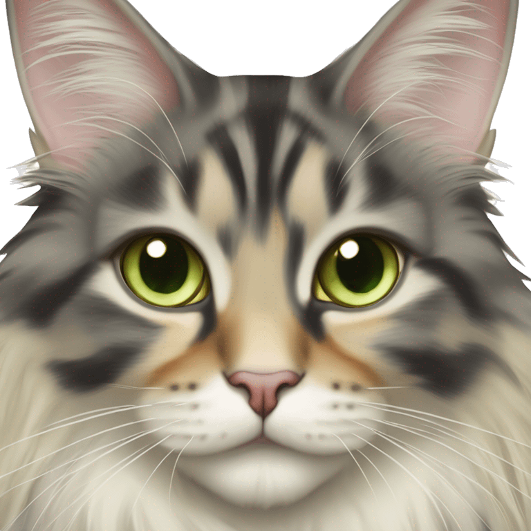 Maine coon dilute Calico half face colored and light green eyes emoji