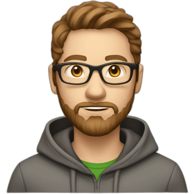 white male hacker with brown hair in the hoodie with nerd glasses and beard emoji