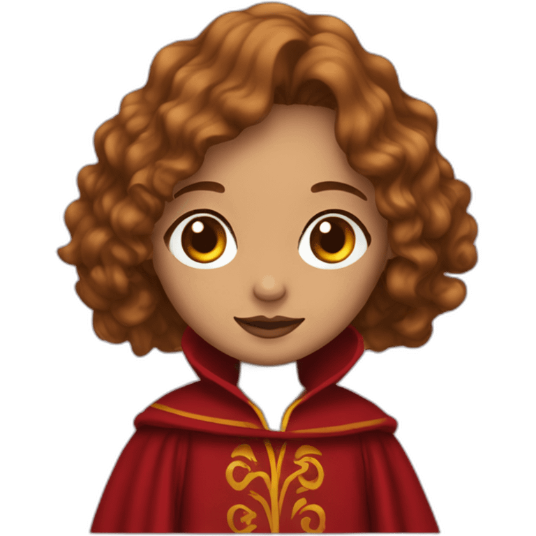 Wavy rown haired girl wearing Gryffindor red robe emoji