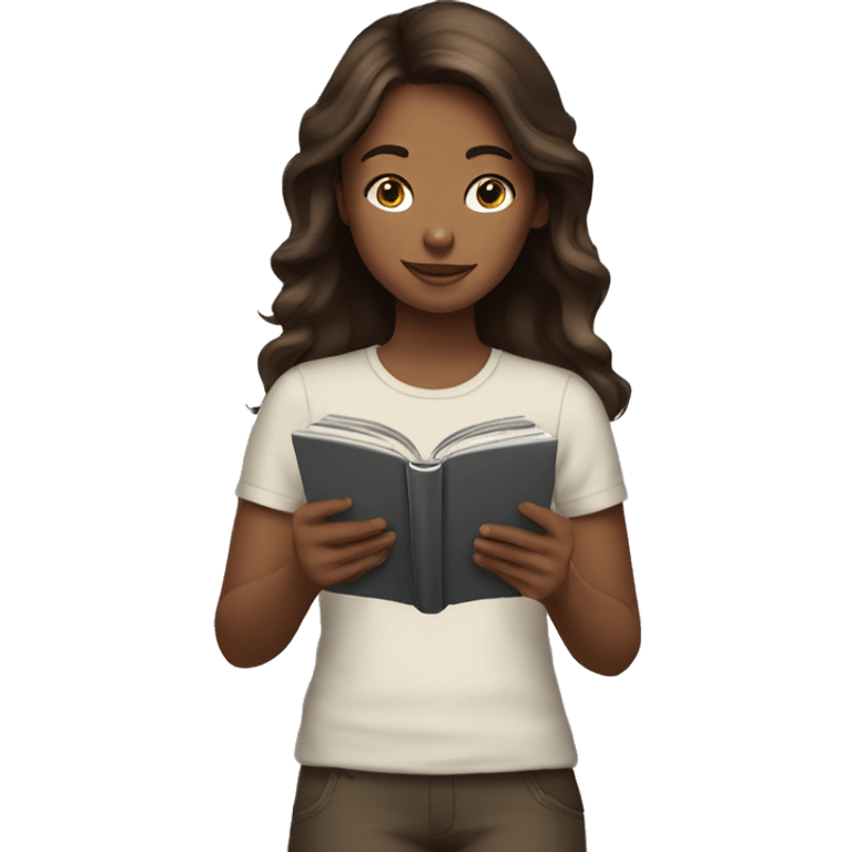 Girl with brown hair reading a kindle  emoji