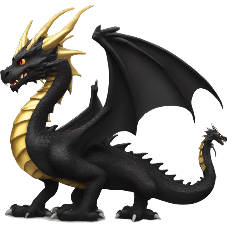 Big black dragon standing next to a small gold dragon emoji