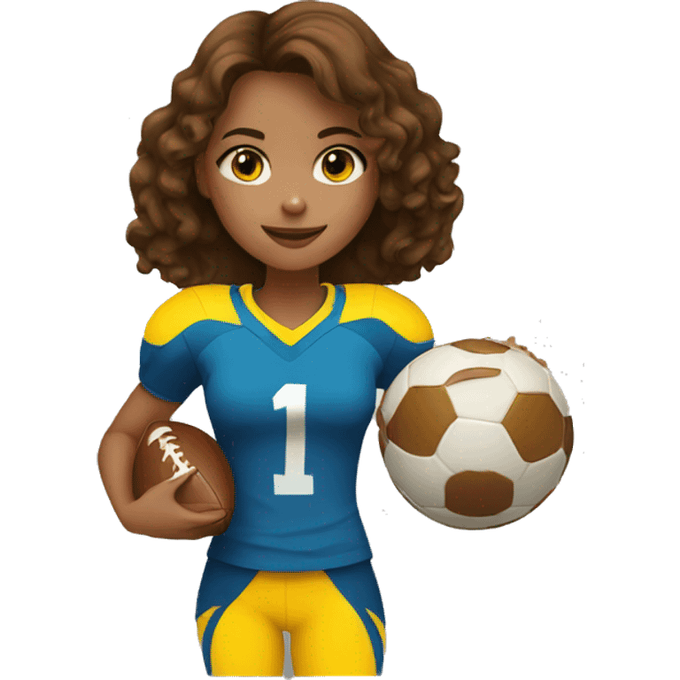 a girl with brown hair and a yellow football player with a small black ring on it emoji