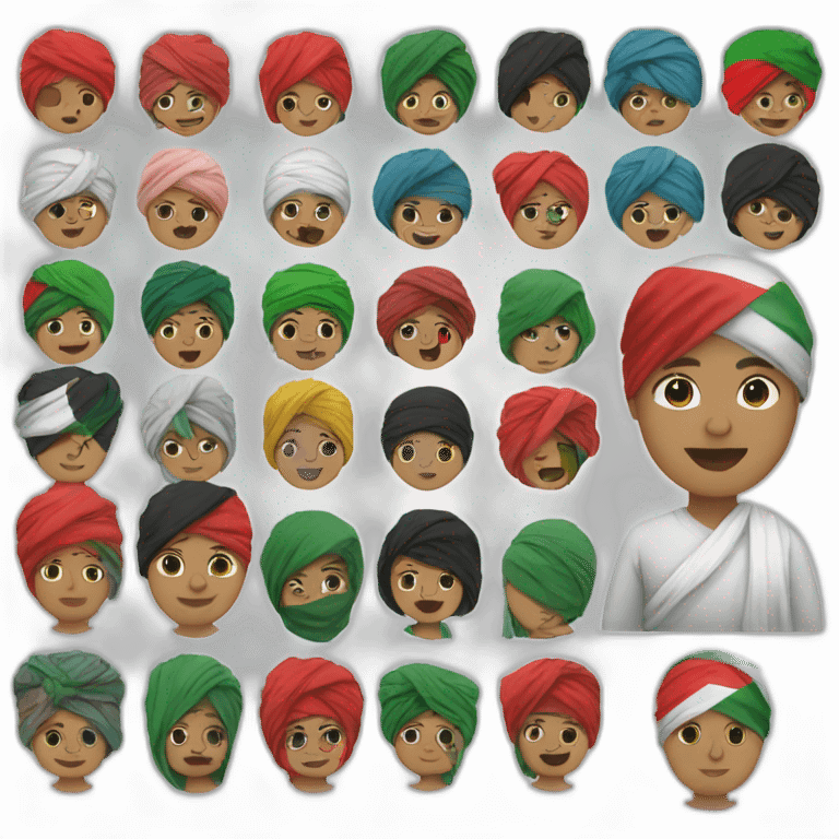 People wearing turbans of Palestinian flags emoji