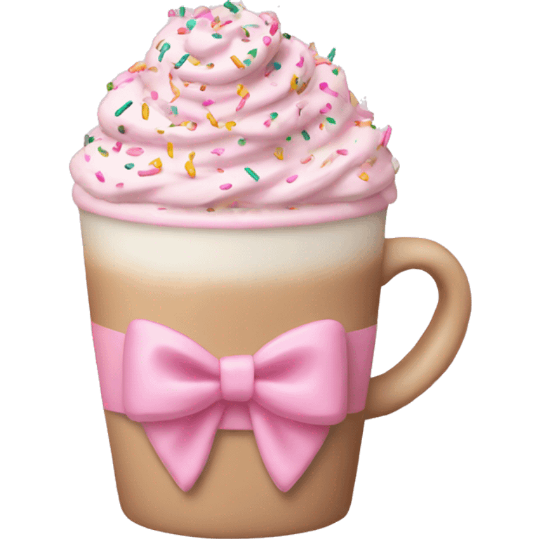 Light pink latte with sprinkles tied with a bow emoji