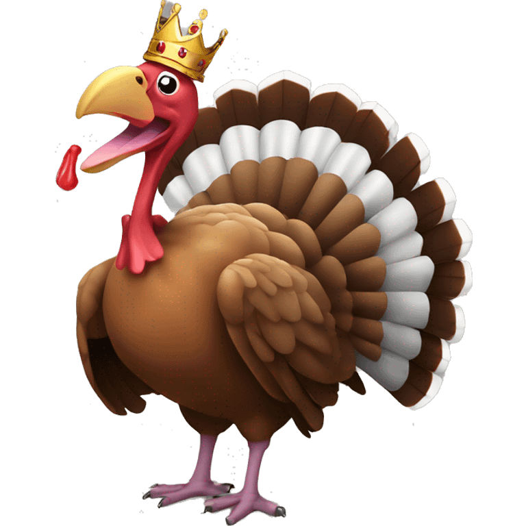 Turkey with its tongue out wearing a crown dancing and eating a turkey emoji