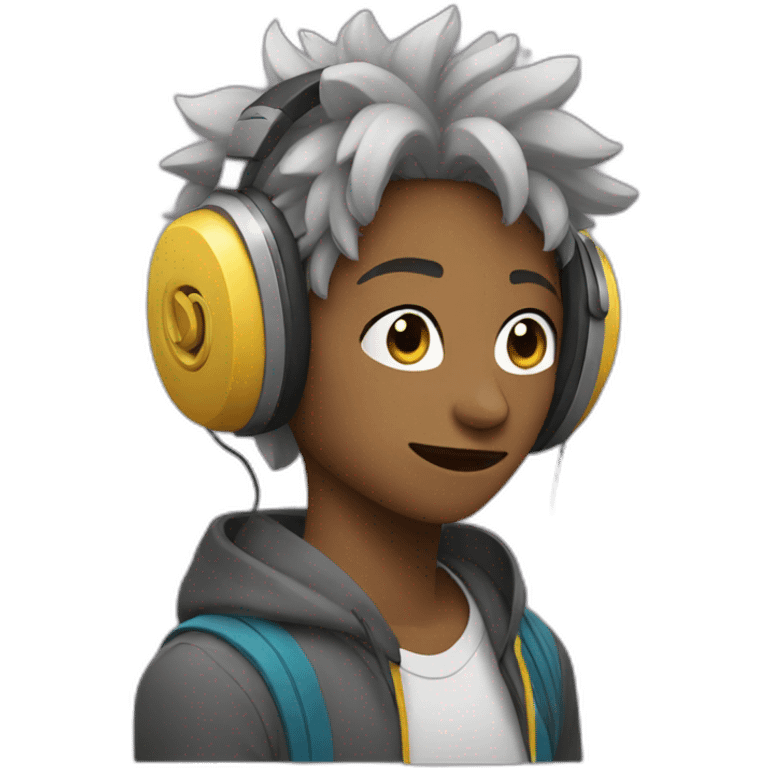 Teen listen to music with wolfhair emoji