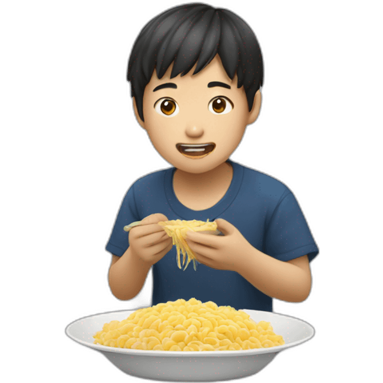 Asian boy eating lamen emoji