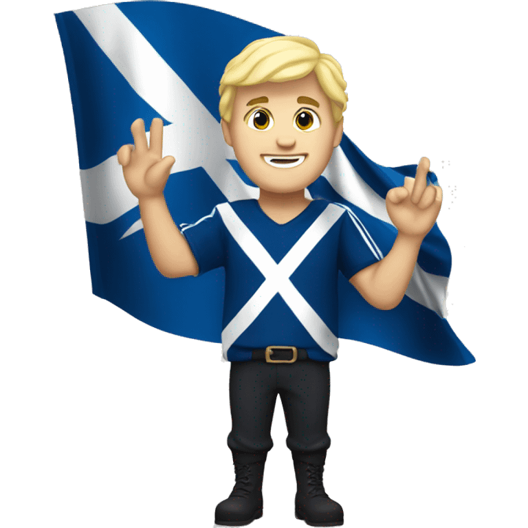 Scottish guy with blonde hair waving hand to say hello with a Scotland flag in the background  emoji