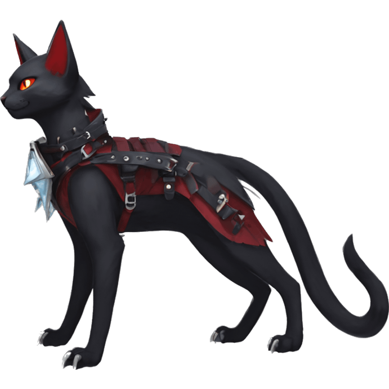 cool edgy elegant beautiful black punk red ethereal fantasy nargacuga-bat-cat-Fakemon collar harness full body emoji