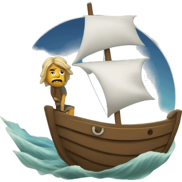 Wild looking Long haired man sailing tiny sailboat emoji