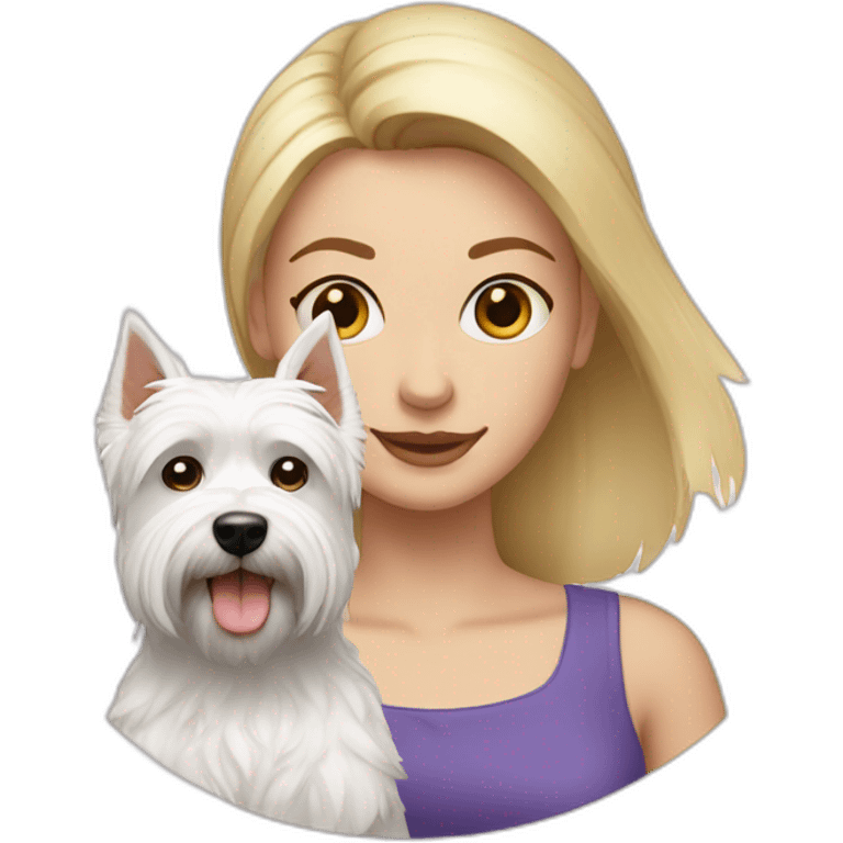 Blonde woman with a westie dog girl emoji