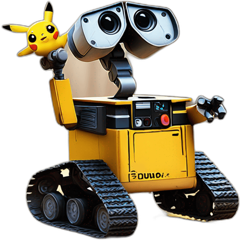 Wall-e runs over pikachu emoji