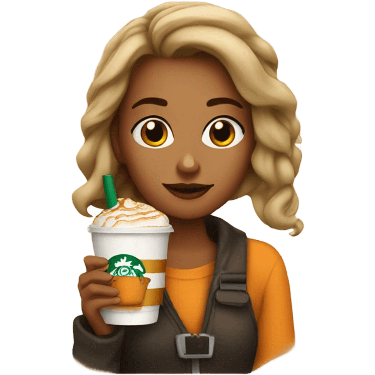 Girl emoji drinking pumpkin spiced latte from Starbucks  emoji