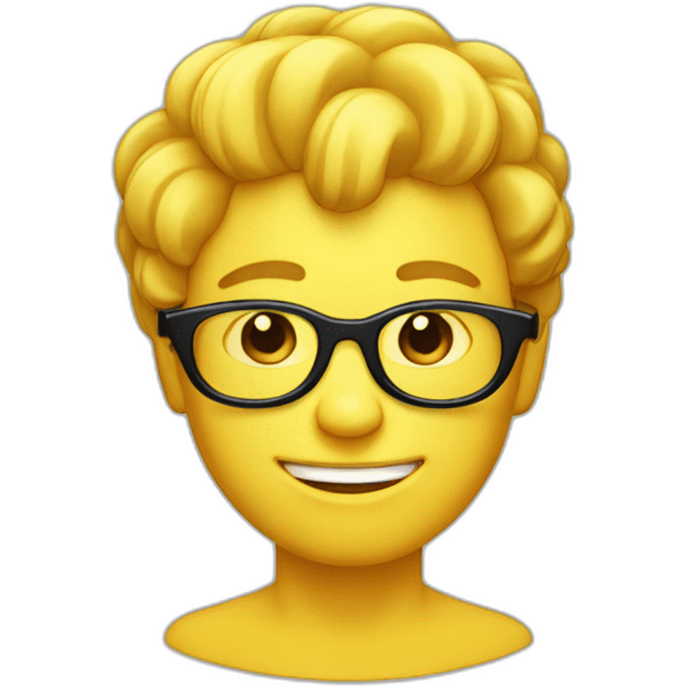 Yellow circle head With a cheerful expression with black eyes black glasses Hair on the head iOS version  emoji