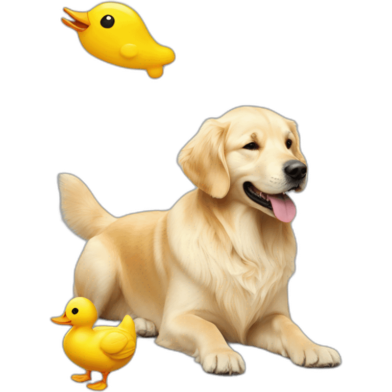 English-cream-golden-retriever with toy duck emoji