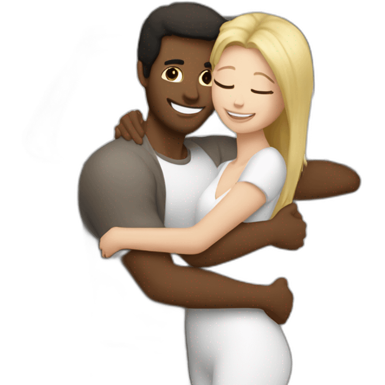 Black and white car hug with brown man ans blond women emoji