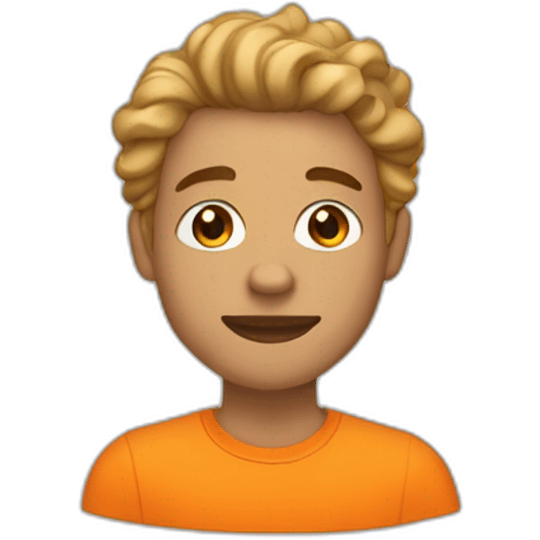 light skin teen with cheslied jaw line in a orange shirt with waves as his hair style emoji