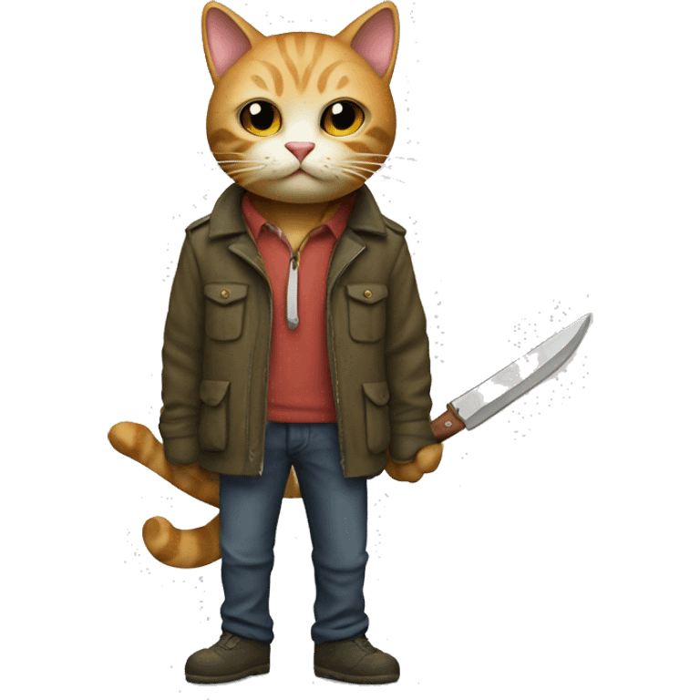 Cat with a knife and a jacket with wood emoji