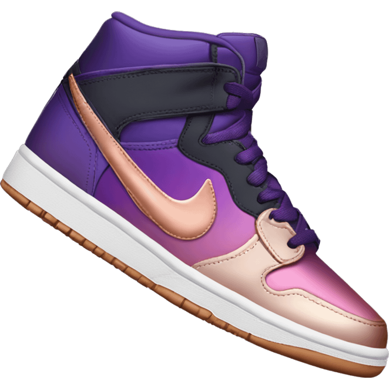 Realistic pair of metallic dark purple to rose gold ombre Nike Sneakers facing front. emoji