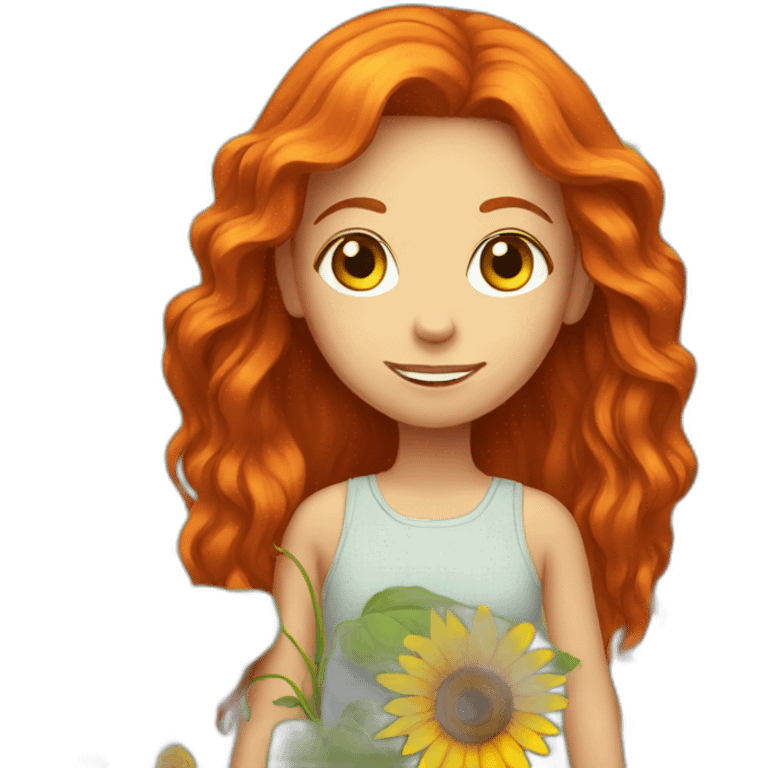 red-haired girl with a sunflower emoji