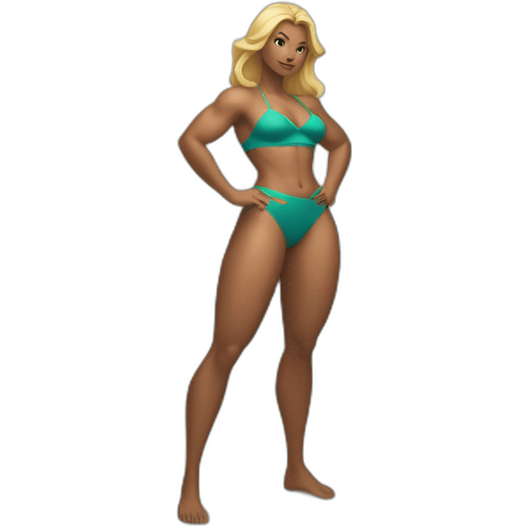 Slim-thicc Caucasian woman bikini superhero pose (beach body) lower body emoji