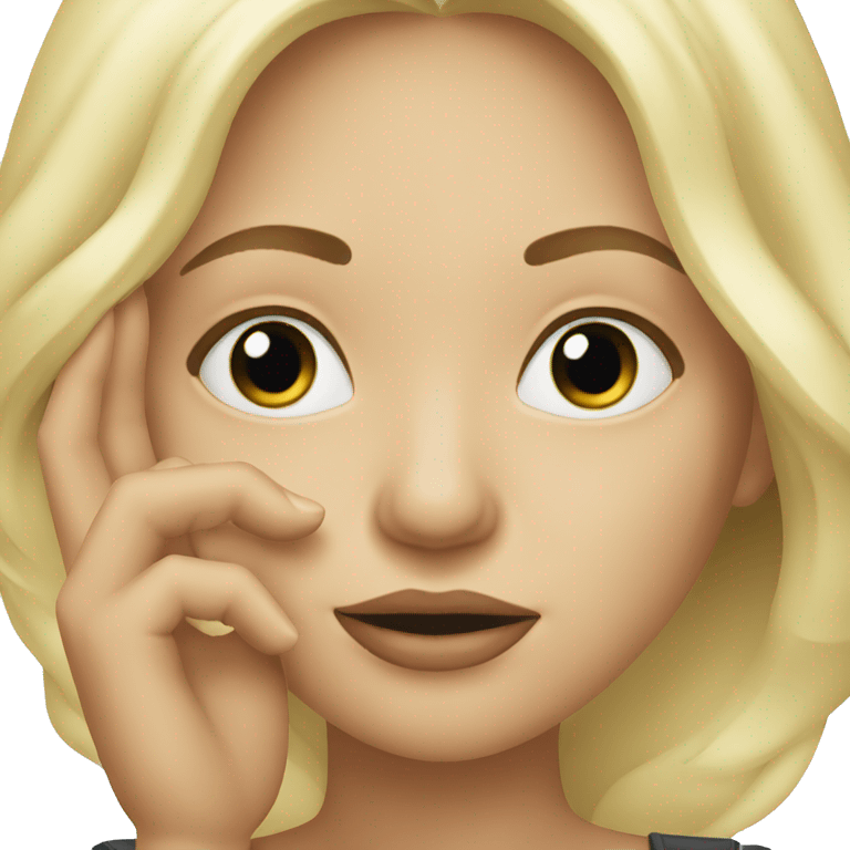 Blond woman with hand touching her nose emoji