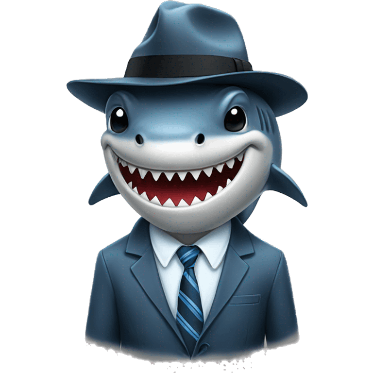 sad, crying shark in fedora with a tie emoji