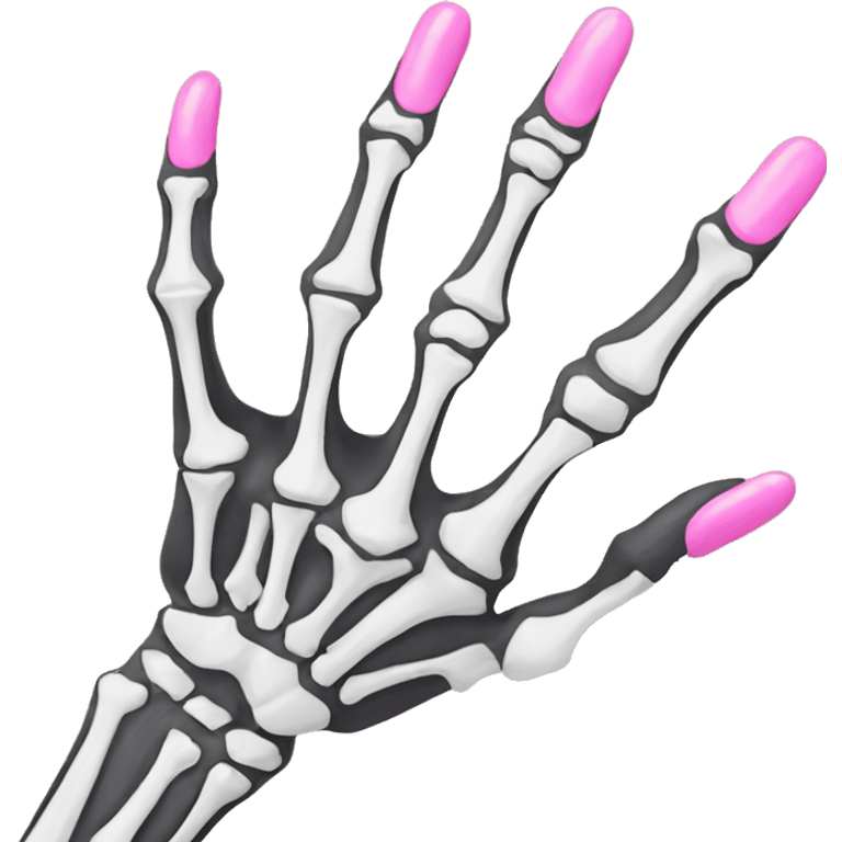 Skeleton hand 5 fingers with pink polish nails minimalistic  emoji