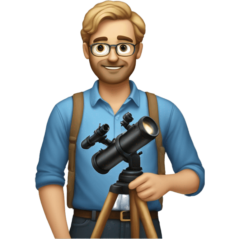 astronomer with a telescope and his shirt titled as "ASTRONOMERS CLUB" emoji