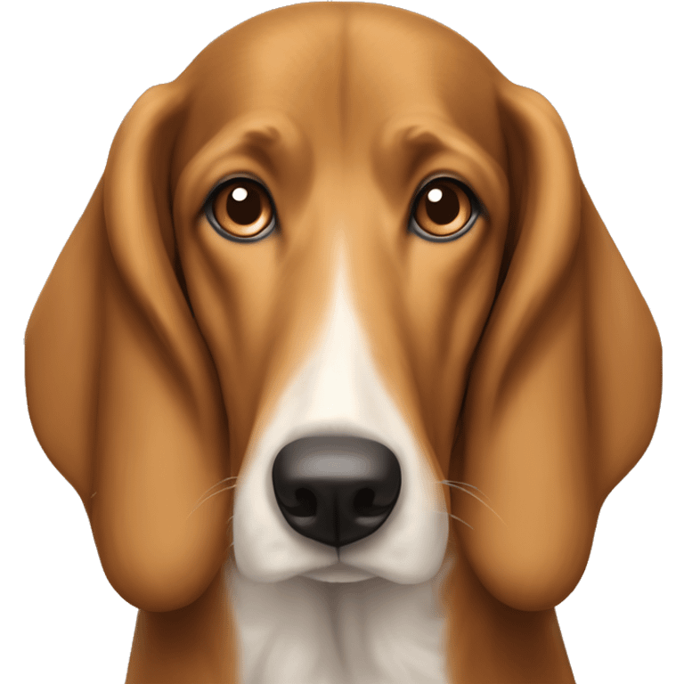 light brown coonhound mixed with a collie with a long nose and brown eyes emoji