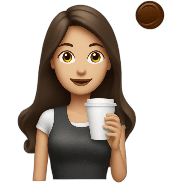 Brunette barista girl with coffee emoji