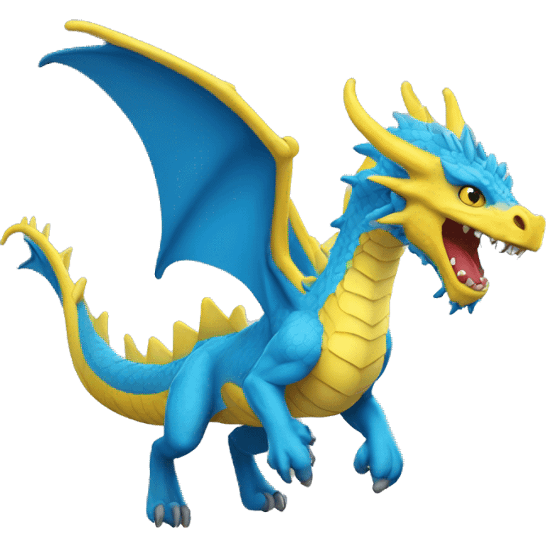 blue lung dragon with a yellow mane running emoji