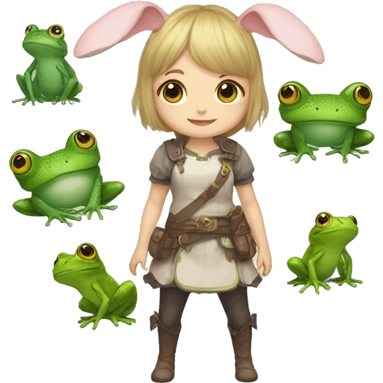 Lalafell girl with bunny ear and frogs emoji