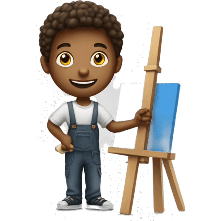 europian boy holds little brush, an easel emoji