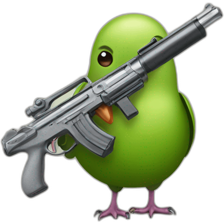 pigeon holding a gun pointing at avocado emoji